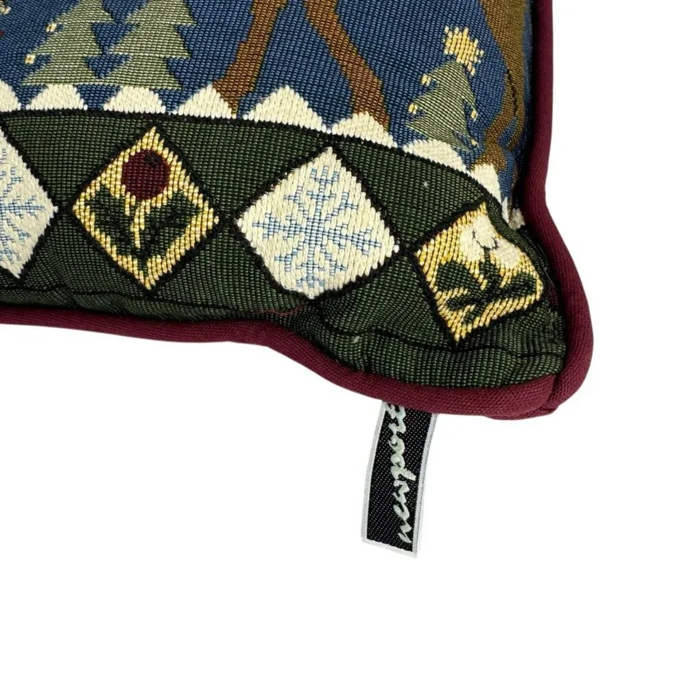 Newport Christmas Tapestry Pillow Moose Winter Holiday Cabin Snow Home Decor EUC